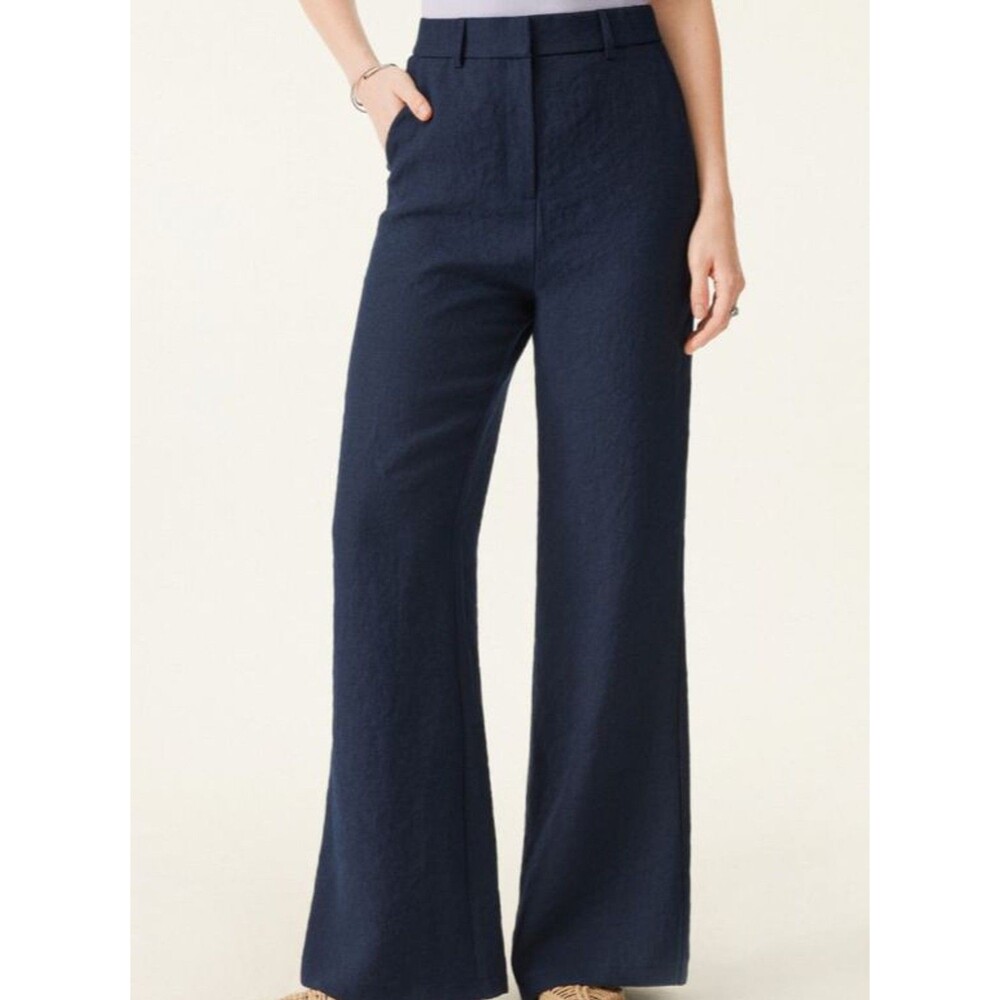 OGL Navy Linen Blend High Waist Flare Pants Size Small 2-4